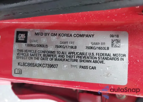 2019 Chevrolet Spark Ls Cvt from USA, damaged, VIN KL8CB6SA2KC739607